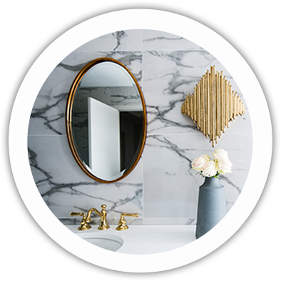 Specialty decorative custom mirror in bathroom